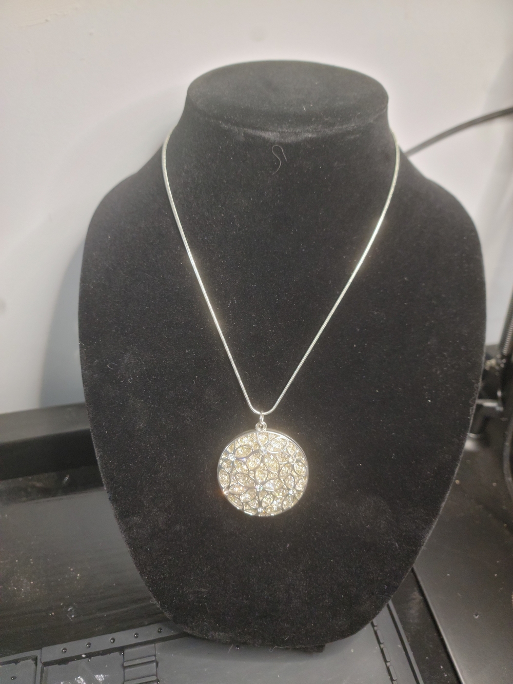 Silver Crystal Pavé Round Pendant Necklace - Women's Jewelry